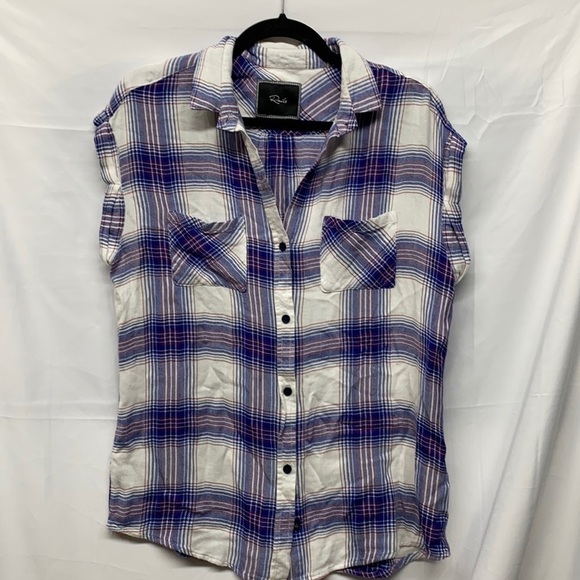 Rails Blue  Plaid Button Down Shirt blouse sz small - Picture 1 of 5